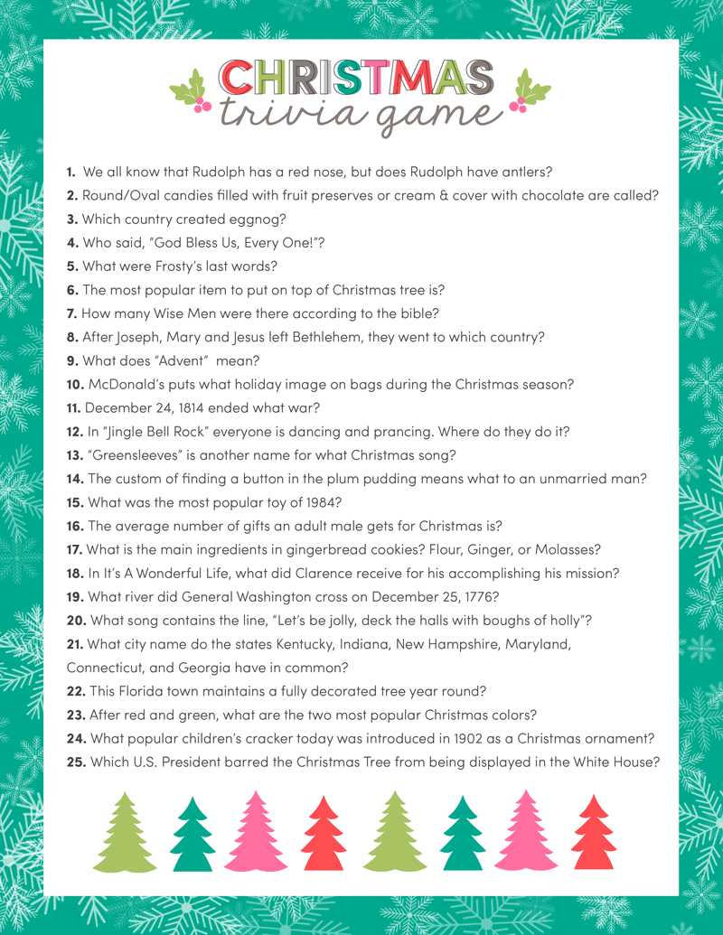 Free Christmas Trivia Printables {Games For The Family!} | Lil&amp;#039; Luna in Printable Christmas Games And Answers