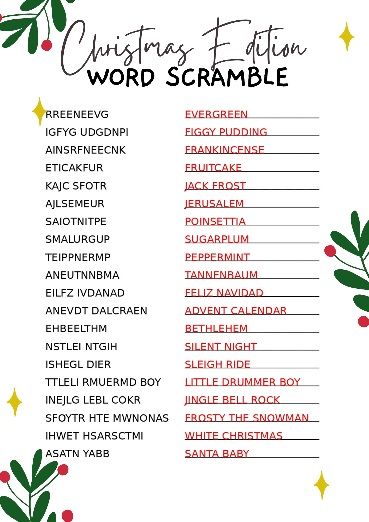 Free Christmas Word Scramble Printables For 2025 - Crazy Laura regarding Free Printable Christmas Word Scramble with Answers