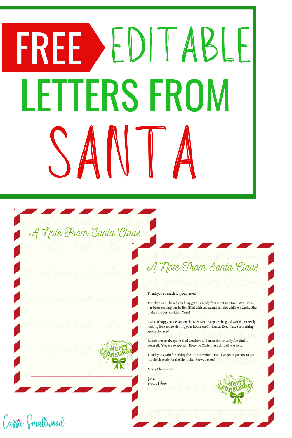 Free Editable Letter From Santa Template - Cassie Smallwood inside Christmas Letters From Santa Free Printable