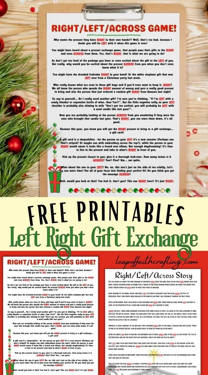 Free Left Right Across Christmas Game Printable (2 Options pertaining to Free Printable Christmas Left Right Game Printable
