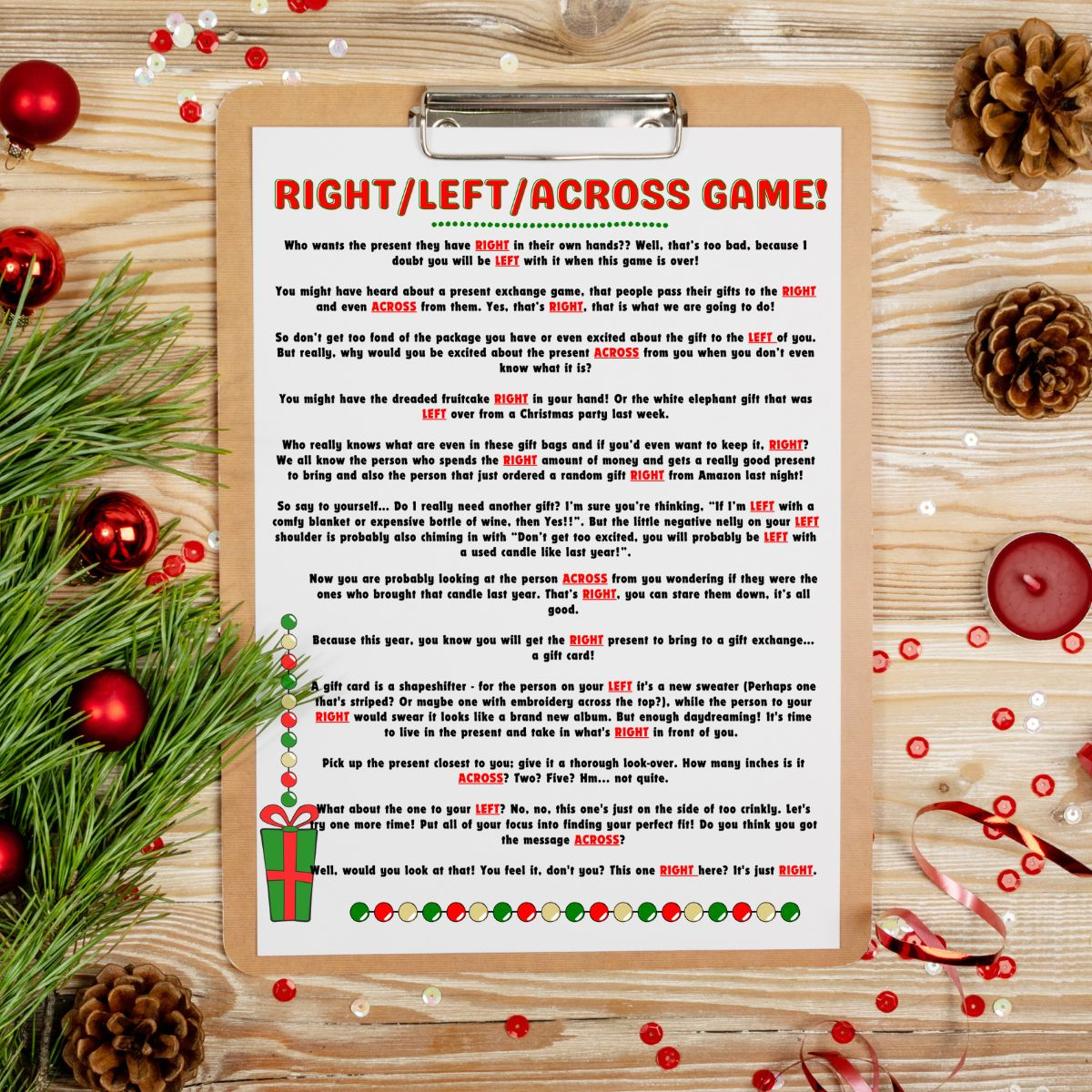 Free Left Right Across Christmas Game Printable (2 Options within Right Family Christmas Story Printable