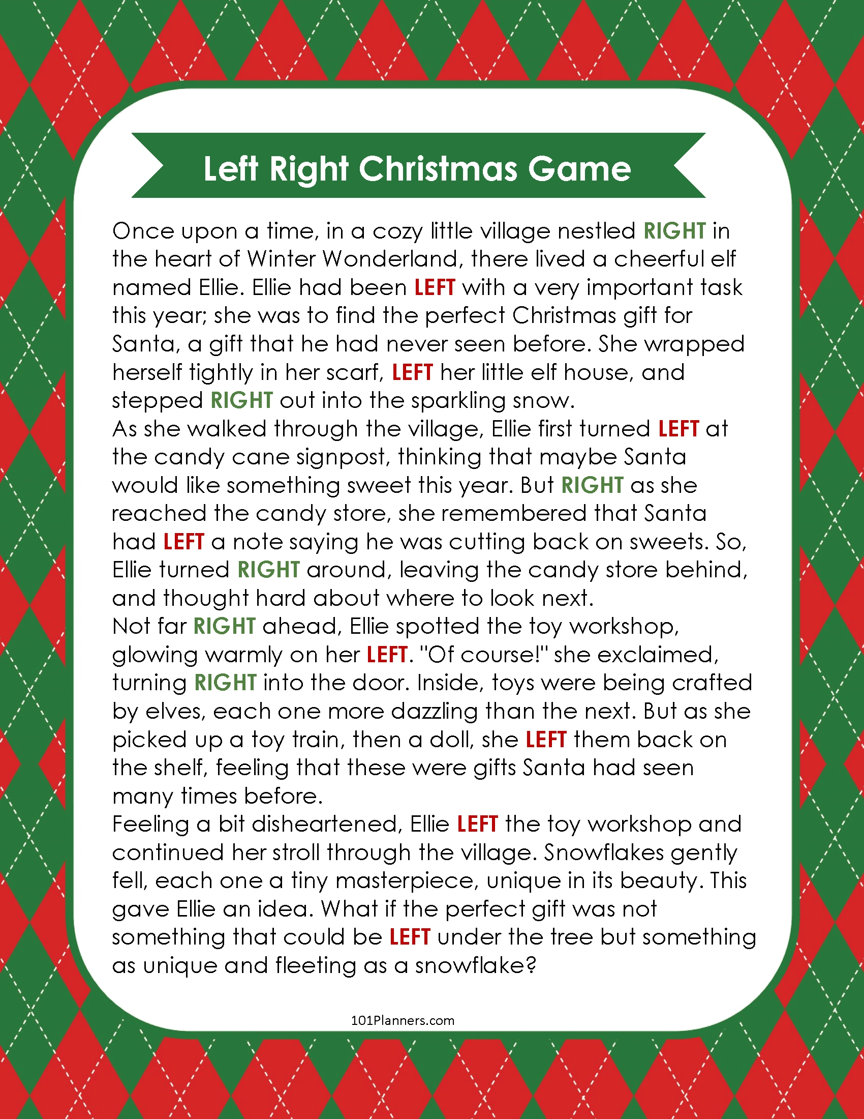 Free Left Right Christmas Game | Ai Personalized Story Creator in Left and Right Christmas Game Printable