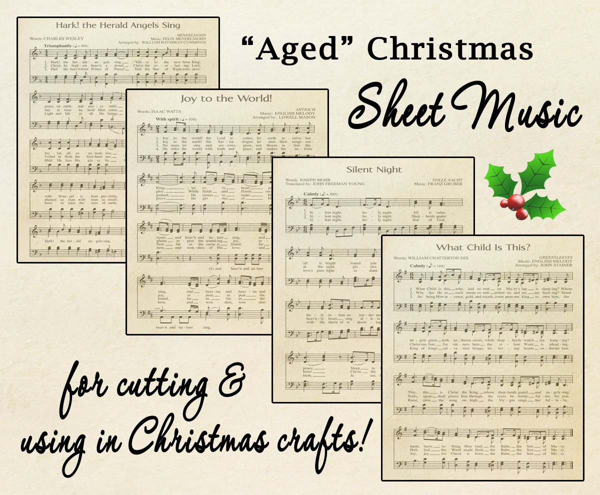Free Printable “Aged” Music Sheets | Celebrating Holidays intended for Free Printable Christmas Hymns