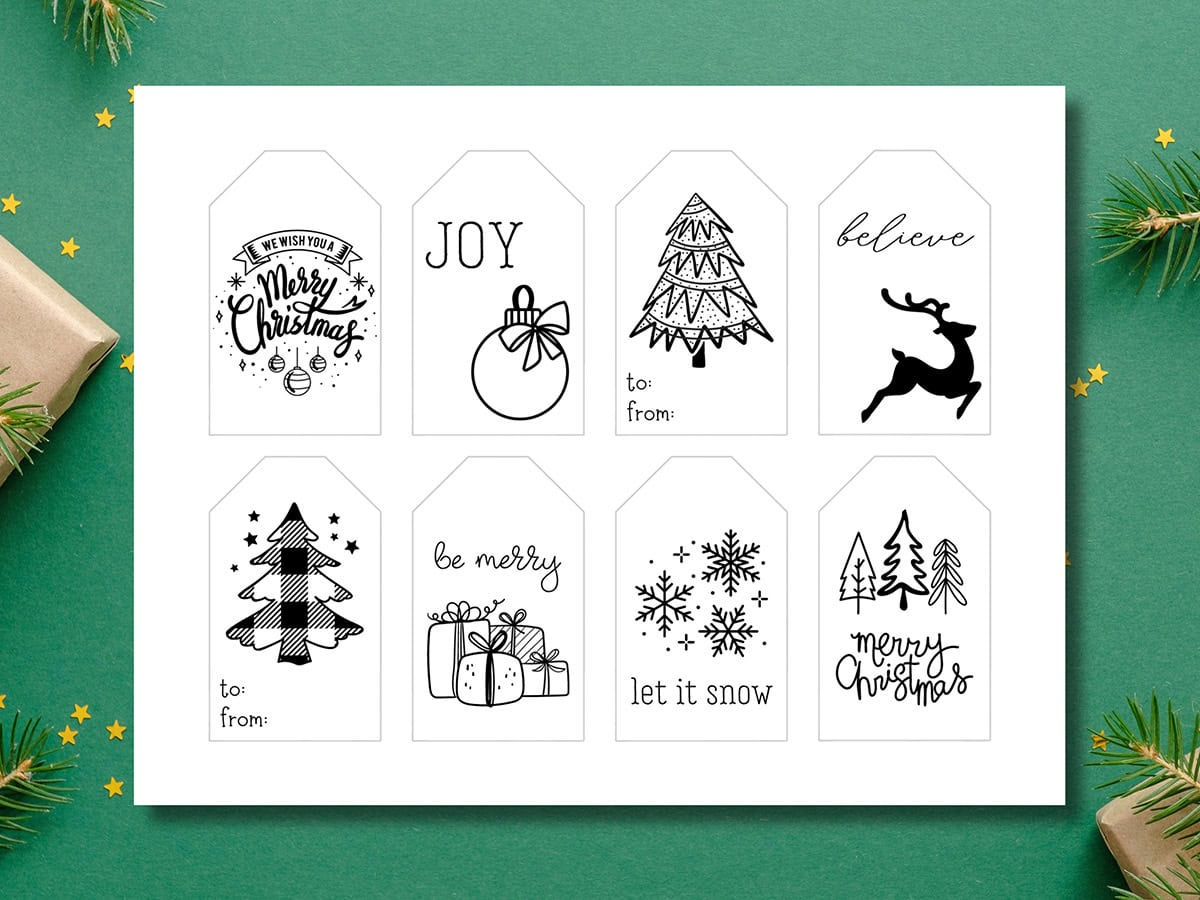 Free Printable Black And White Christmas Gift Tags - Aubree Originals throughout Christmas Gift Tags Black And White Printable