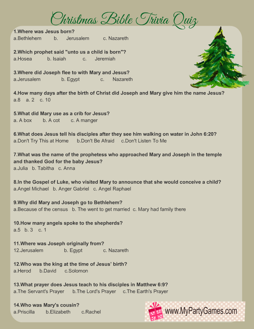 Free Printable Christmas Bible Trivia Quiz for Bible Christmas Trivia Printable