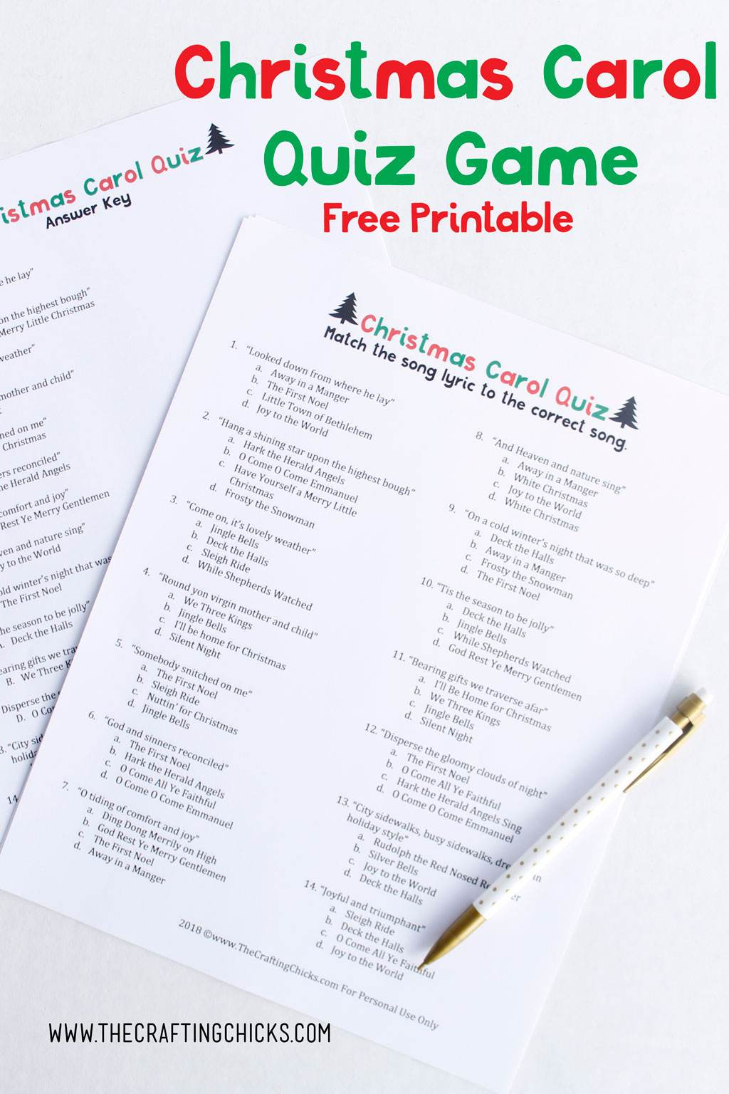 Free Printable Christmas Carol Quiz Game - The Crafting Chicks with regard to Christmas Carol Quiz Printable