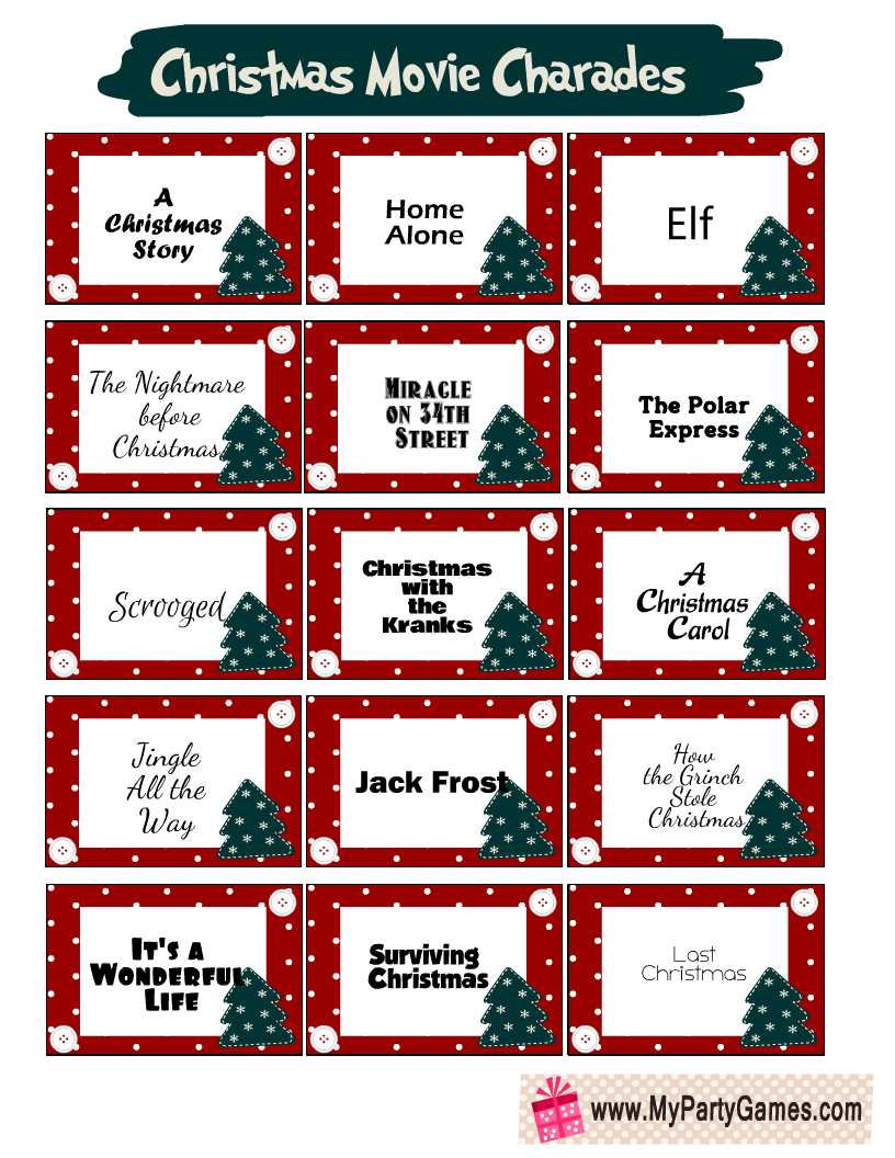 Free Printable Christmas Charades (Cards) with Printable Christmas Charades Card