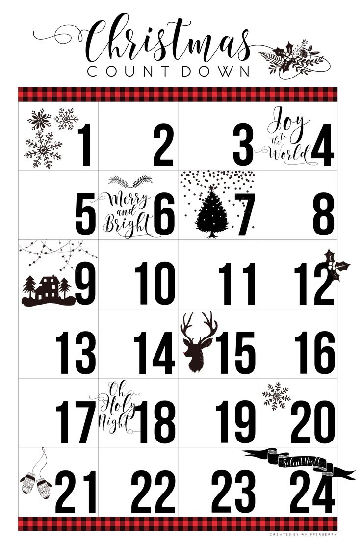 Free Printable Christmas Countdown Calendar in Christmas Countdown Numbers Printable