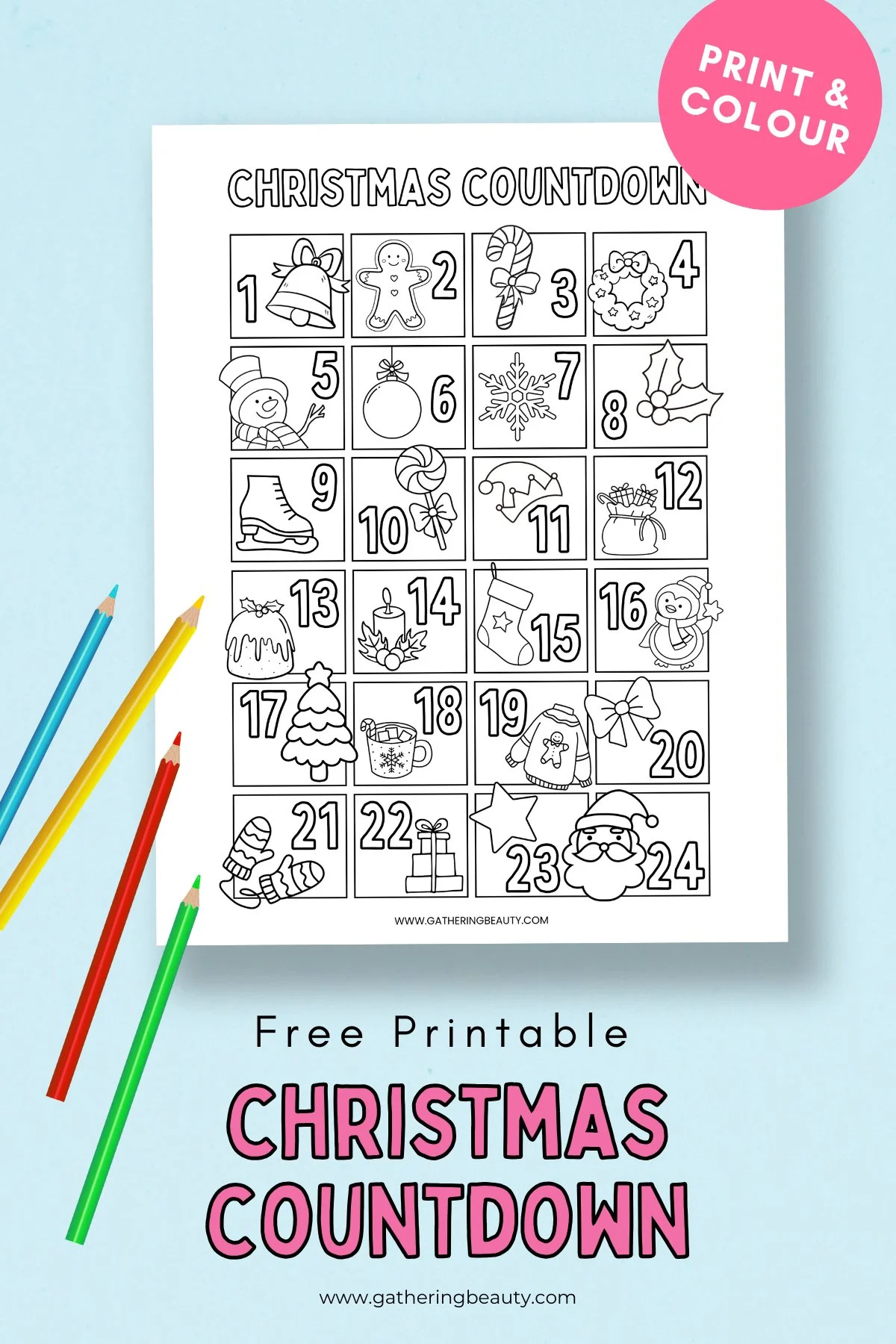 Free Printable Christmas Countdown To Colour — Gathering Beauty within Printable Christmas Countdown Calendar