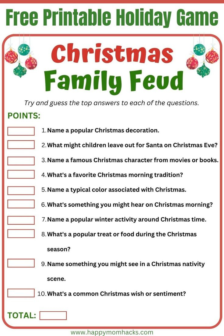 Free Printable Christmas Family Feud Game Questions &amp;amp; Answers with Free Printable Printable Christmas Games with Answers