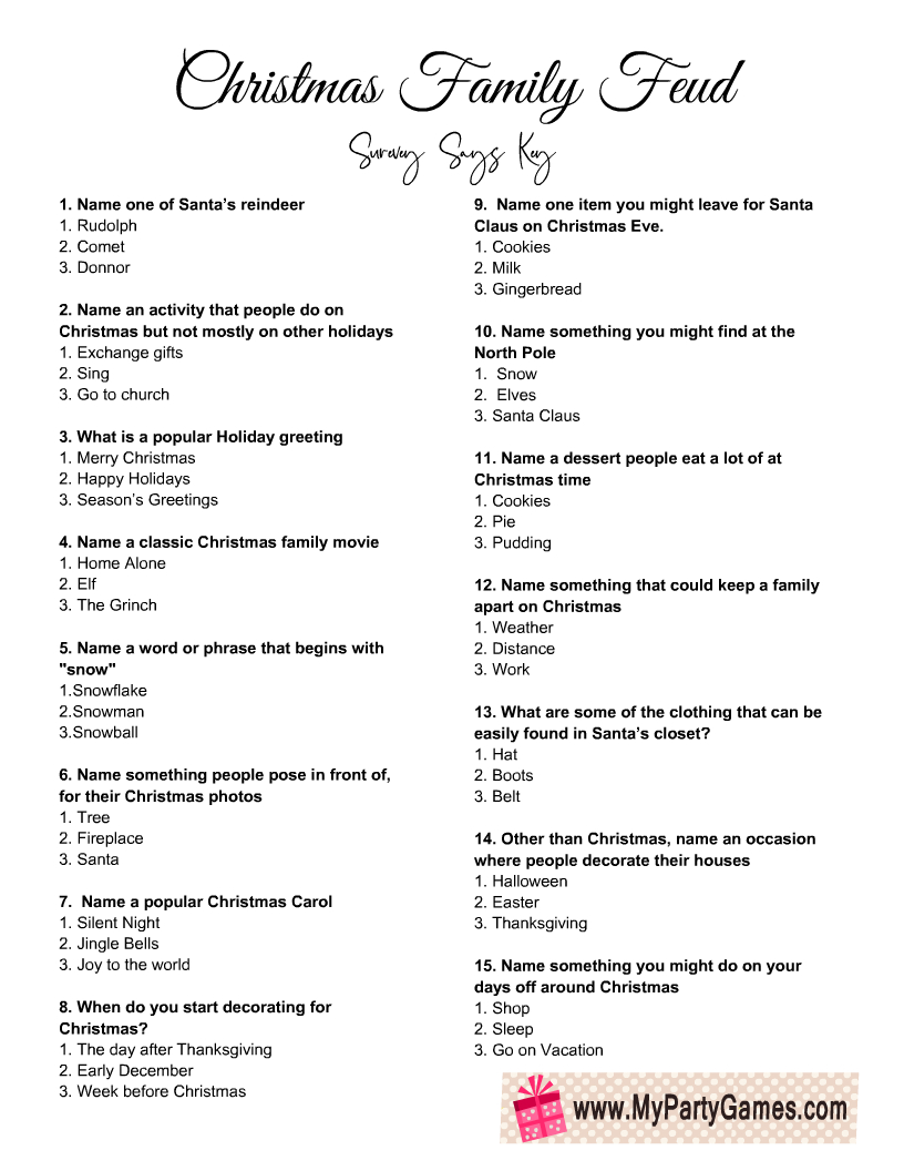 Free Printable Christmas Family Feud Game regarding Christmas Printable Free Funny Family Feud Questions and Answers Printable