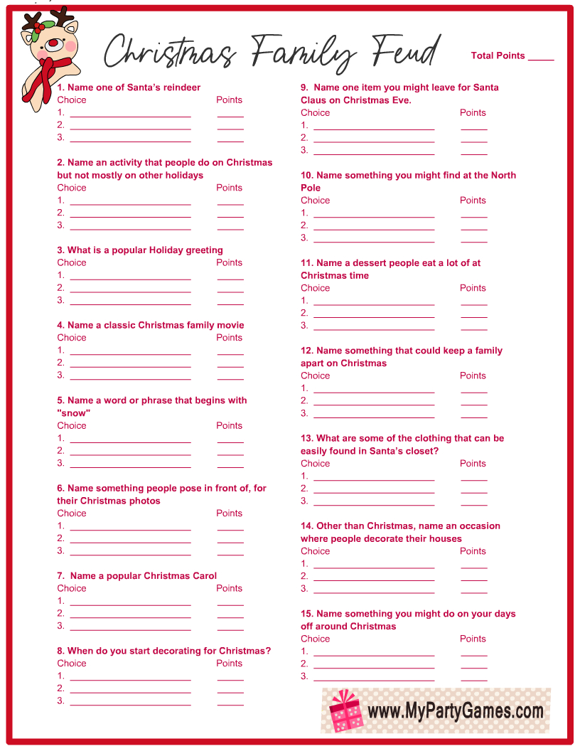 Free Printable Christmas Family Feud Game throughout Christmas Printable Free Funny Family Feud Questions And Answers Printable