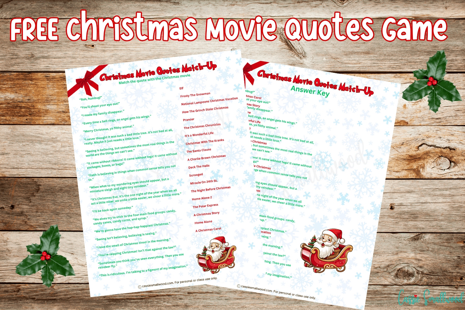 Free Printable Christmas Game - Christmas Movie Quotes Match-Up with Christmas Movie Games Printable Free