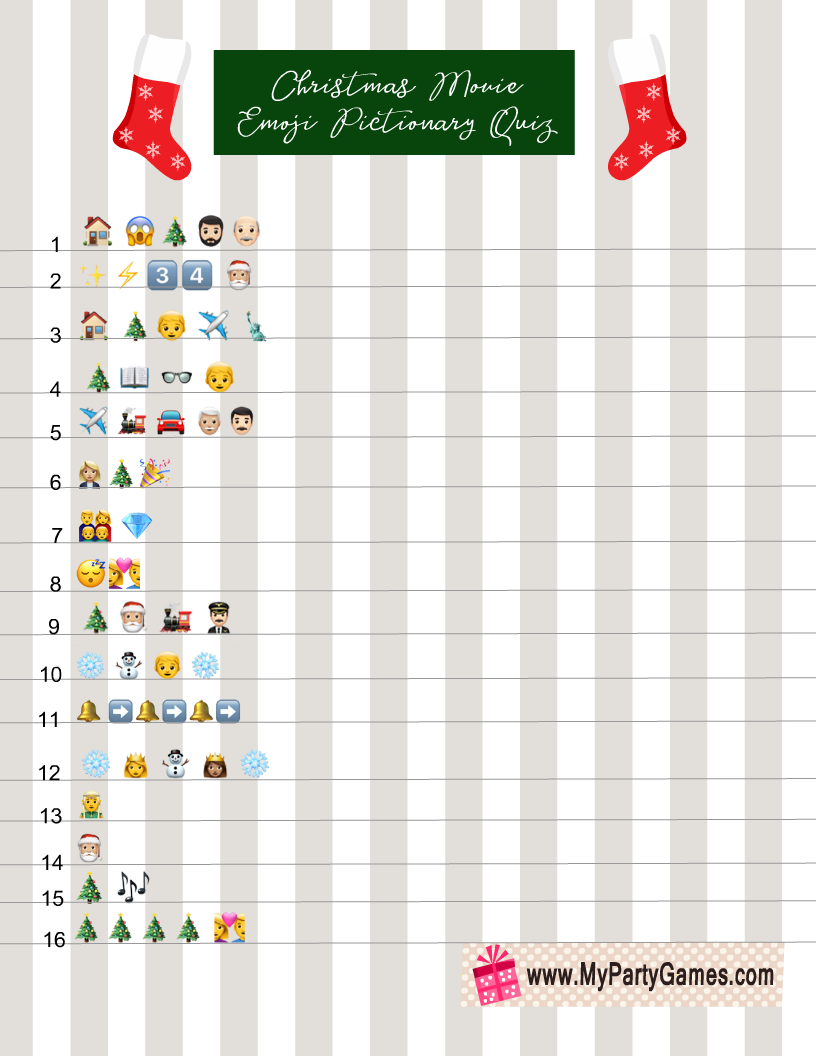 Free Printable Christmas Movie Emoji Pictionary Quiz for Christmas Emoji Quiz with Answers Printable