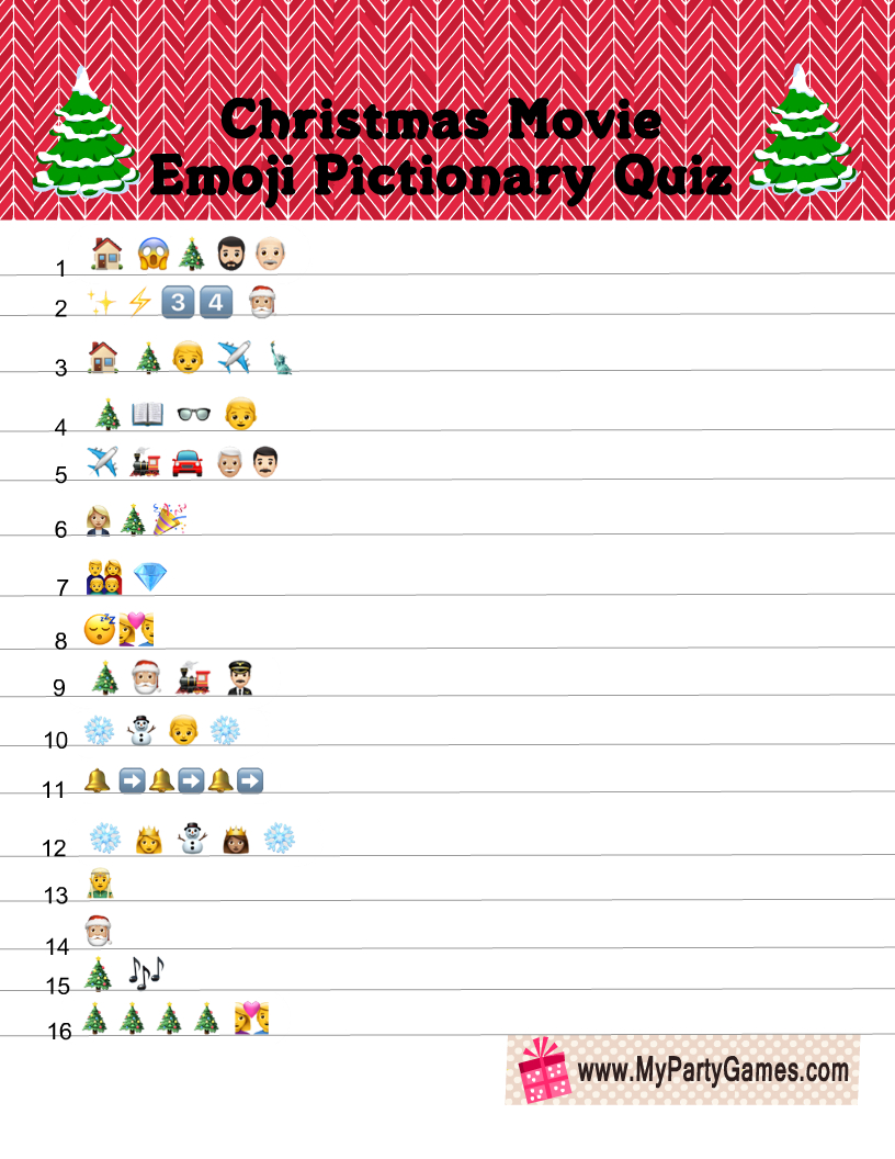 Free Printable Christmas Movie Emoji Pictionary Quiz throughout Christmas Movie Printable Emoji Quiz with Answers