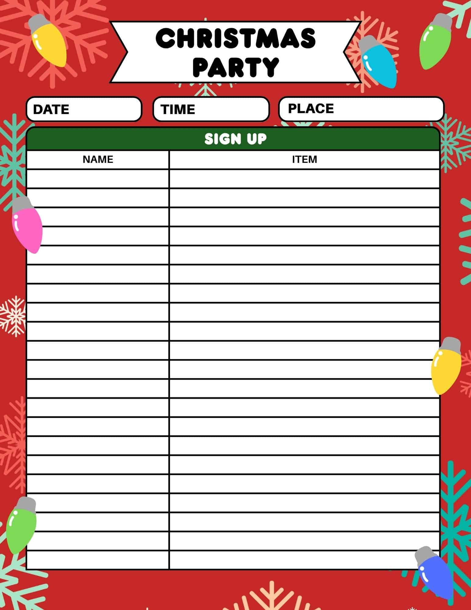 Free Printable Christmas Party Sign Up Sheet regarding Free Printable Christmas Party Sign Up Sheet