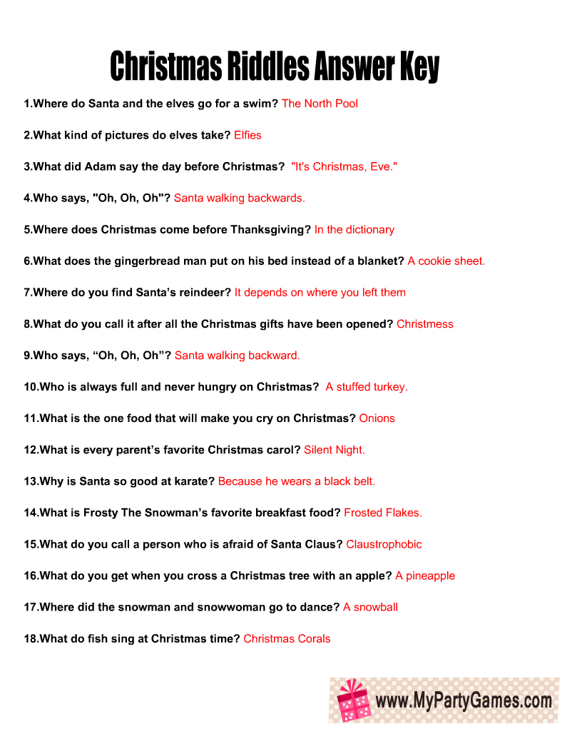 Free Printable Christmas Riddles For Kids With Answers in Hard Christmas Riddles With Answers Printable