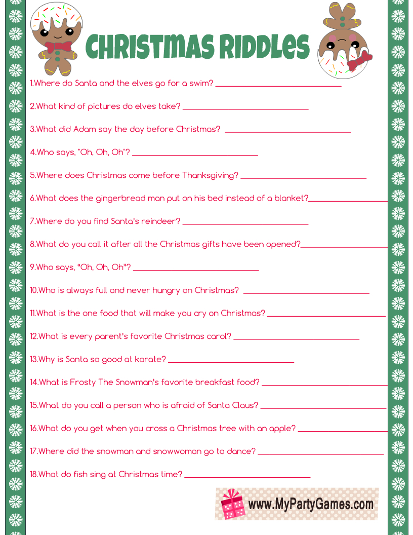 Free Printable Christmas Riddles For Kids With Answers with regard to Hard Christmas Riddles with Answers Printable