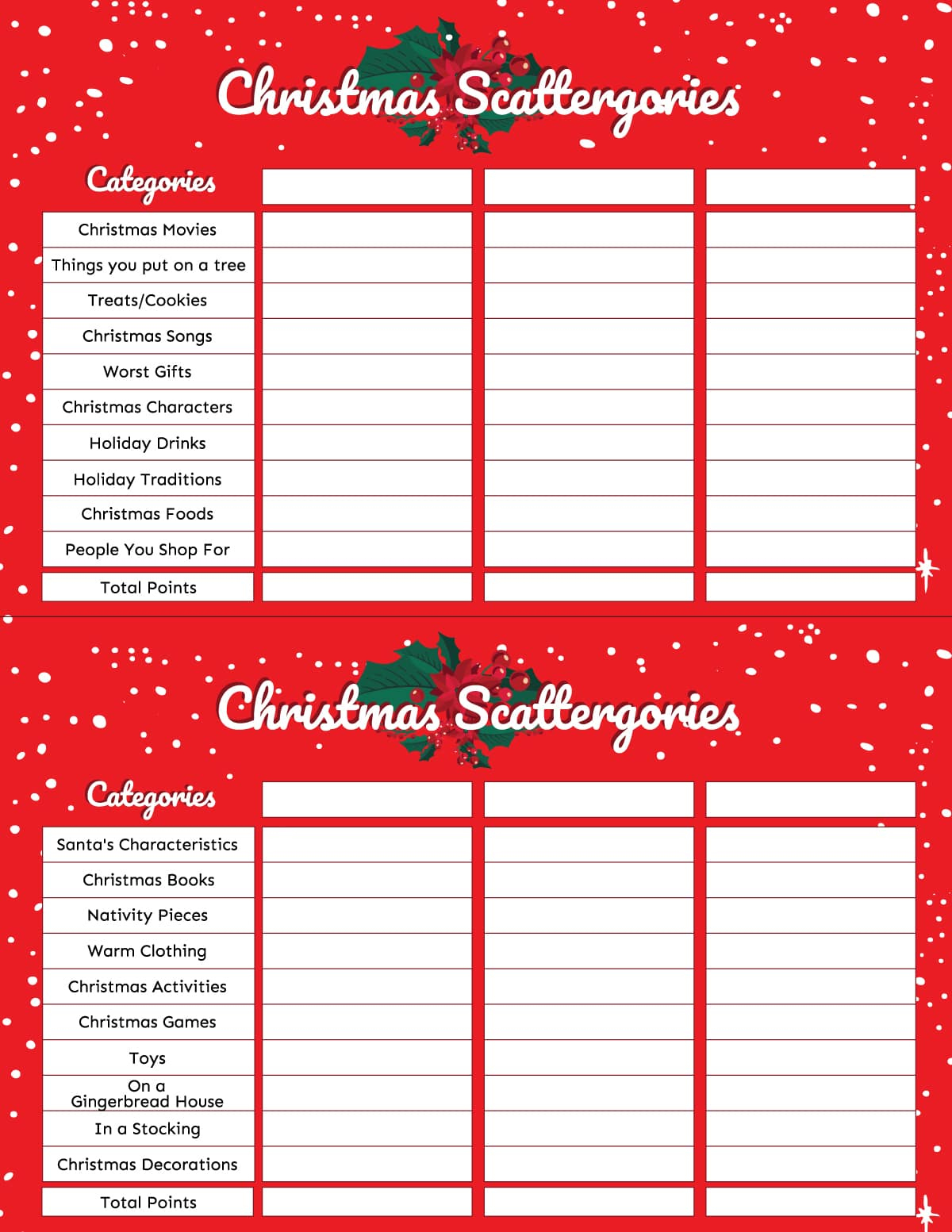 Free Printable Christmas Scattergories Game - Play Party Plan with Free Printable Christmas Scattergories Lists