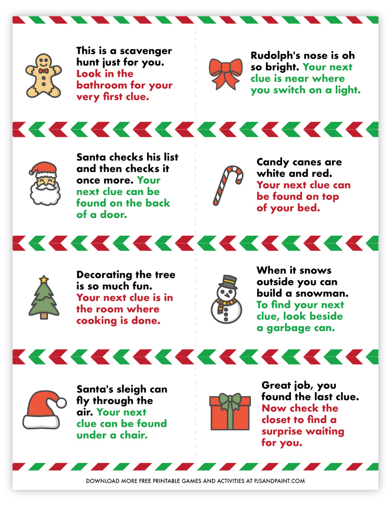 Free Printable Christmas Scavenger Hunt - Pjs And Paint within Printable Christmas Treasure Hunt