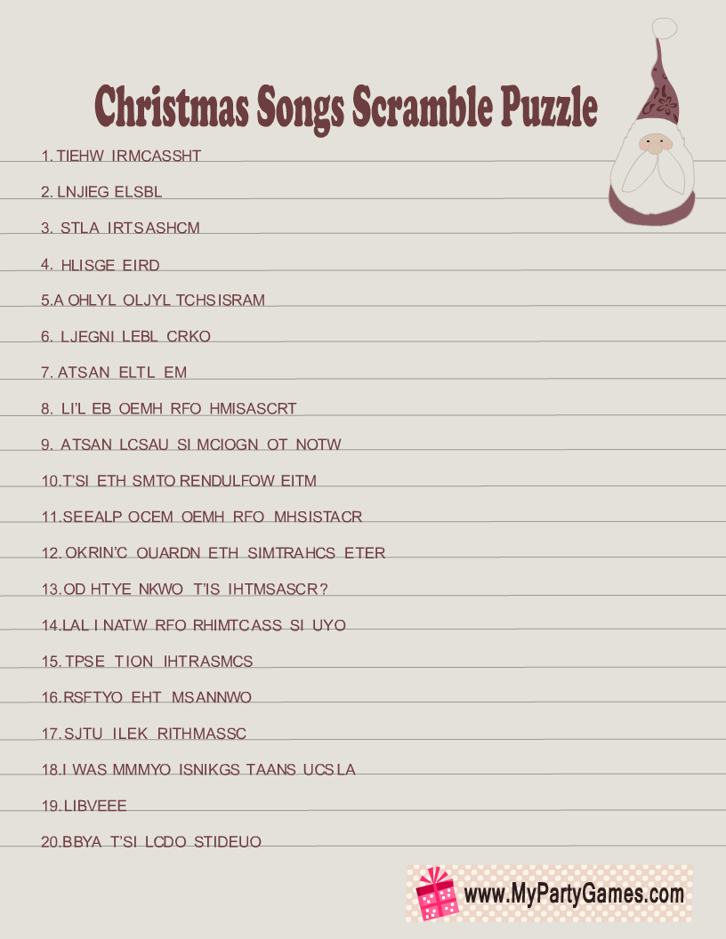Free Printable Christmas Songs Scramble Puzzle intended for Christmas Song Scramble Game Free Printable