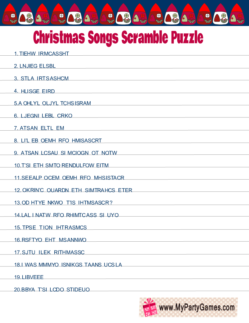 Free Printable Christmas Songs Scramble Puzzle with Printable List Of All Christmas Songs Az