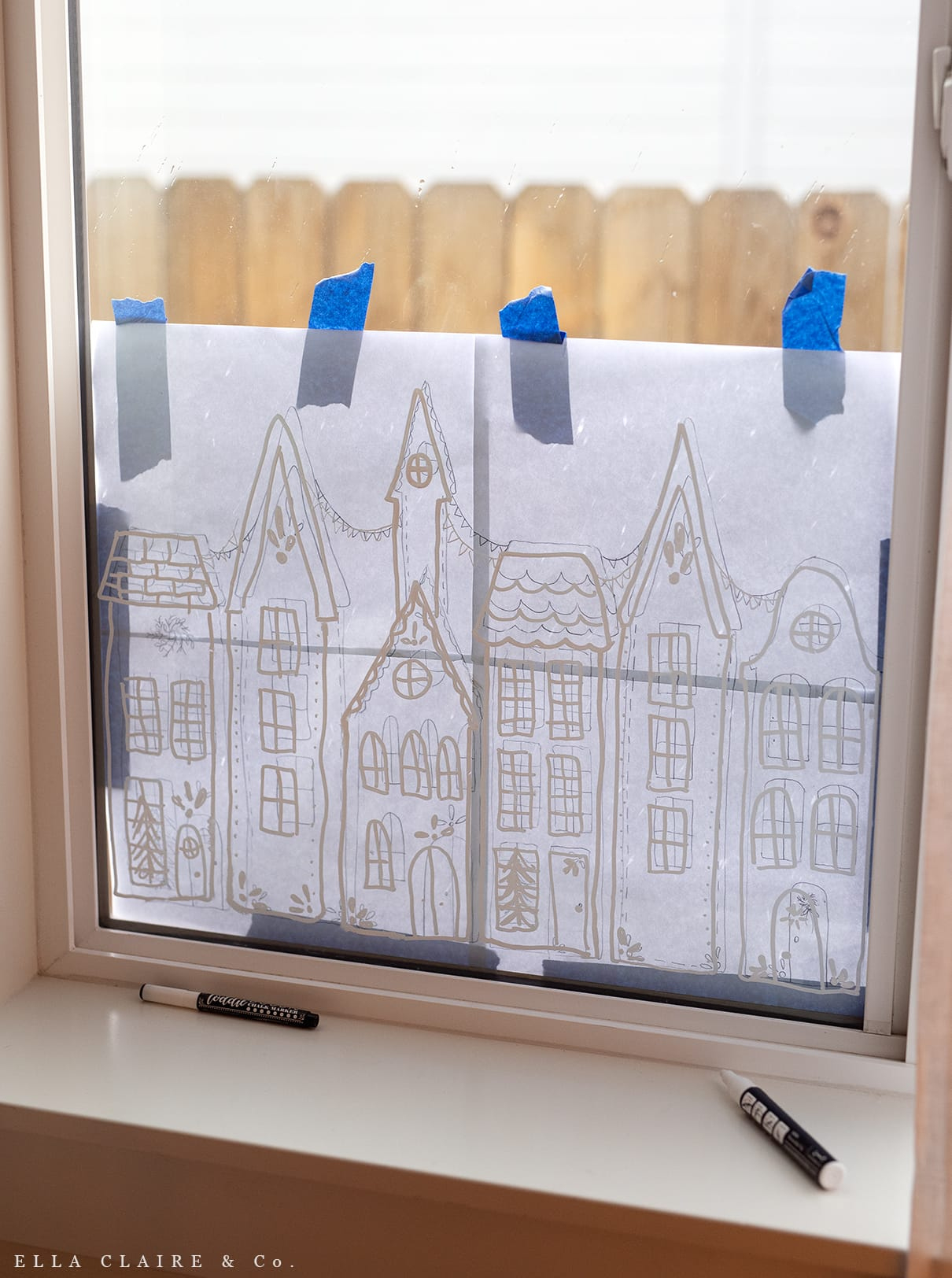 Free Printable Christmas Village Window Stencil - Ella Claire &amp;amp; Co. inside Free Printable Christmas Window Stencils
