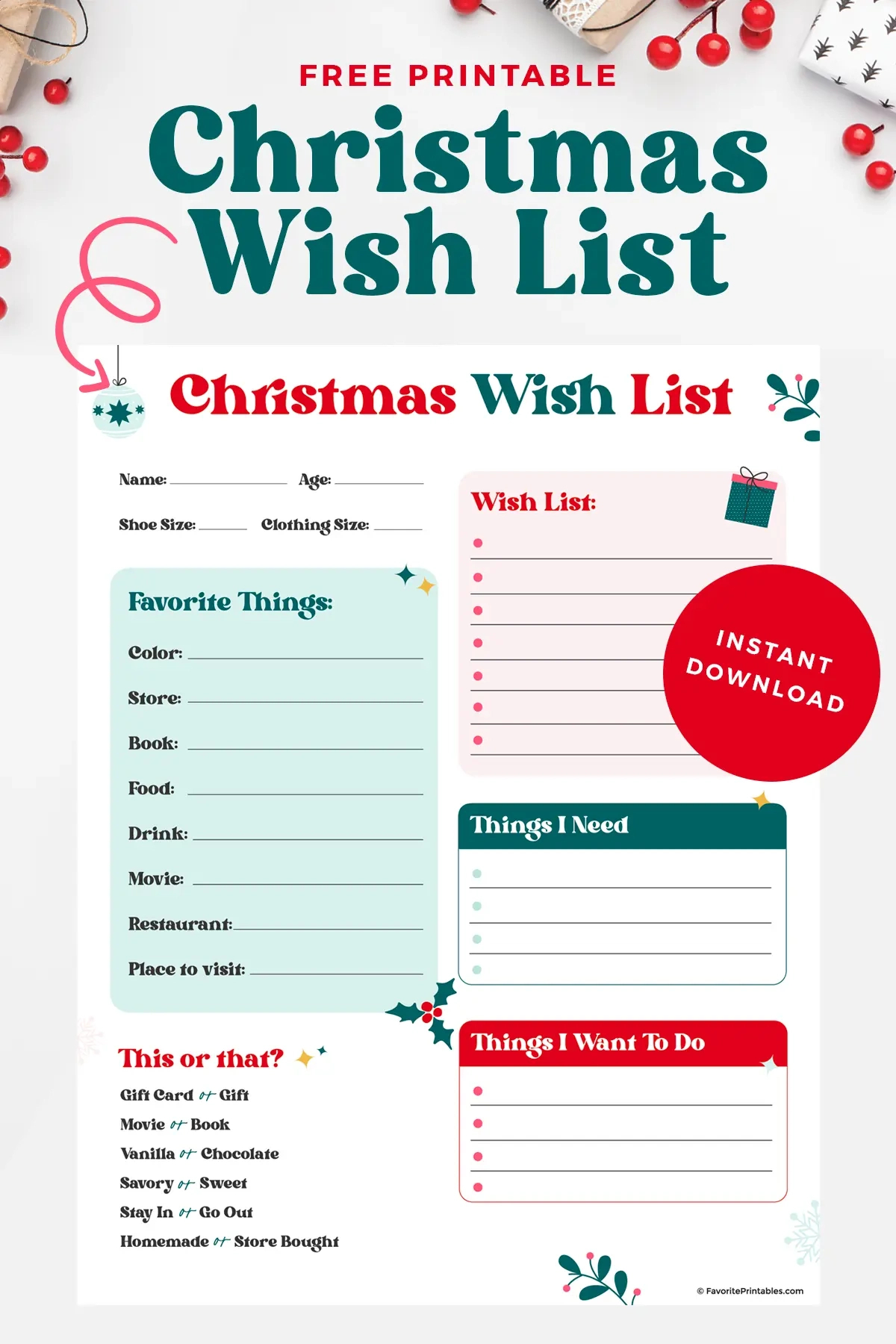 Free Printable Christmas Wish List - Favorite Printables with regard to Printable Christmas Wish List For Adults