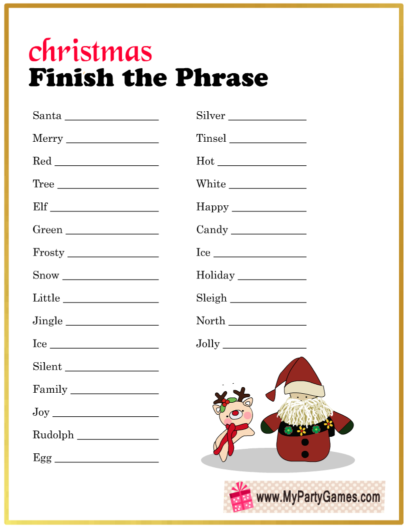 Free Printable Finish The Phrase Game For Christmas inside Christmas Finish the Phrase with Answers Printable