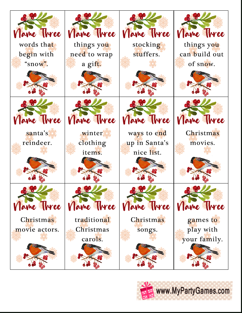 Free Printable Five-Second Christmas Game (50 Cards) regarding Christmas 5 Second Game Printable
