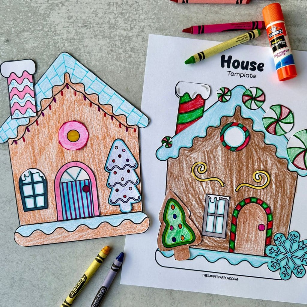 Free Printable Gingerbread House Craft For Kids - The Savvy Sparrow with Christmas Gingerbread House Printable
