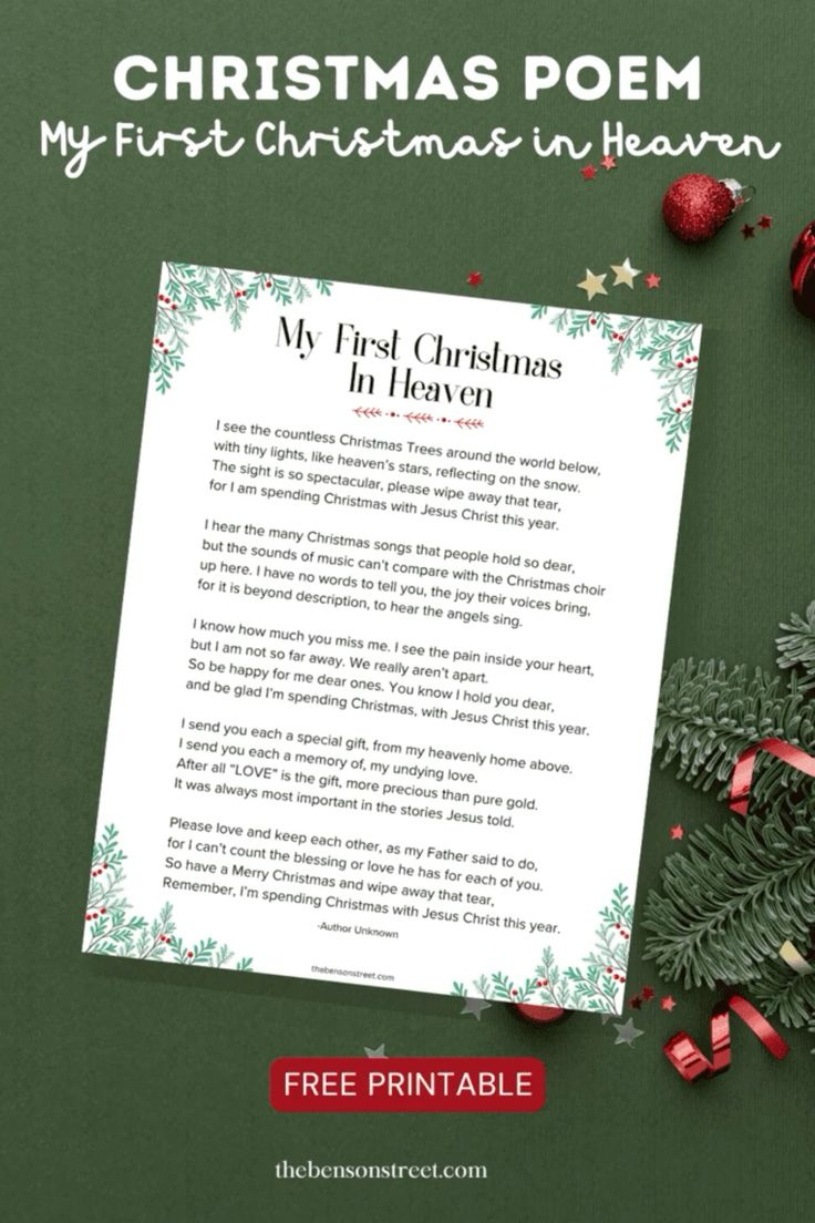 Free Printable “My First Christmas In Heaven” Poem (Author Unknown) for Christmas in Heaven Poem Printable Free