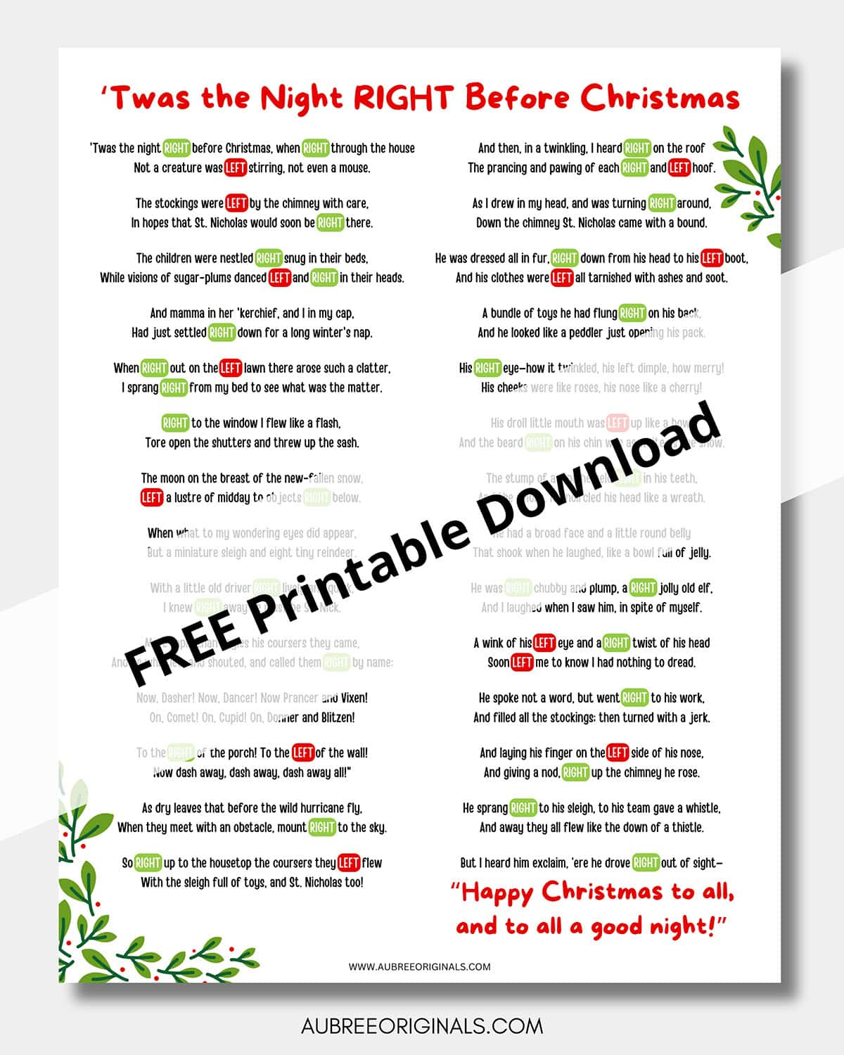 Free Printable Right Left Christmas Game Story - Aubree Originals pertaining to Night Before Christmas Left Right Game Printable