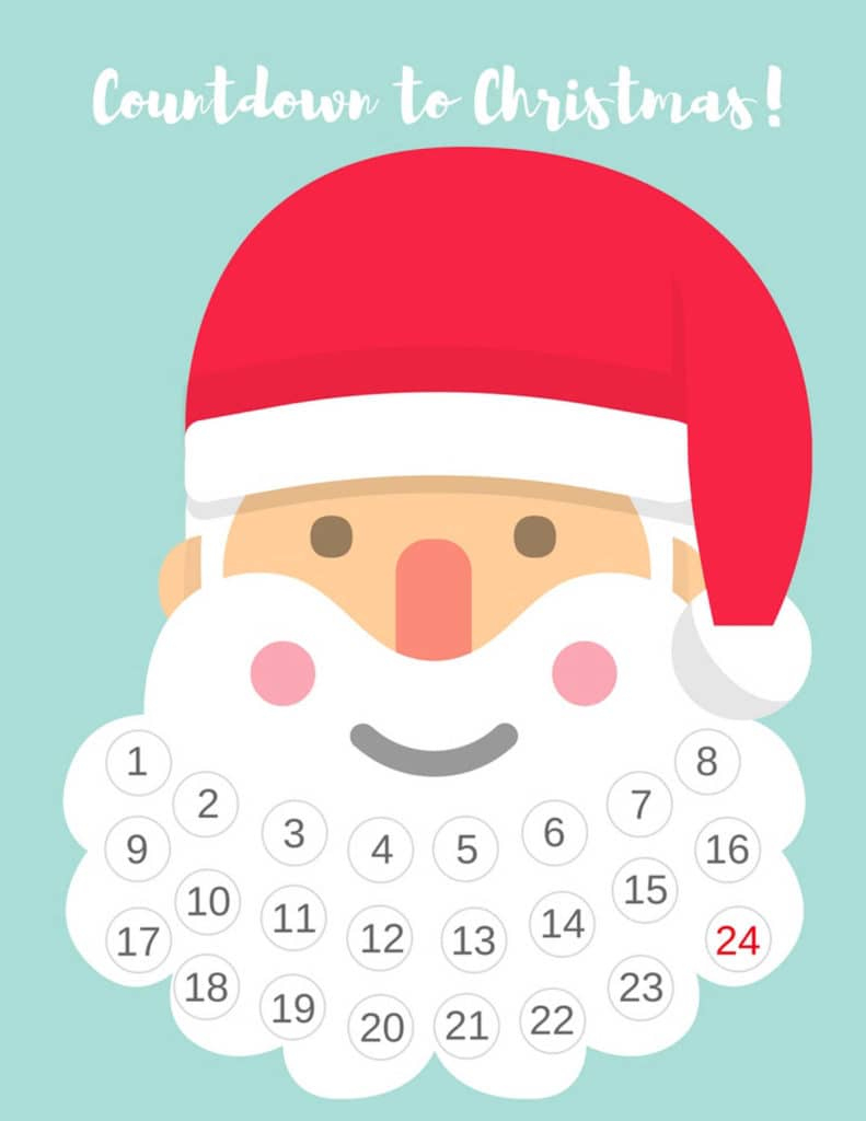 Free Printable Santa Beard Advent Calendar | Diy Countdown To with Printable Christmas Countdown Calendar