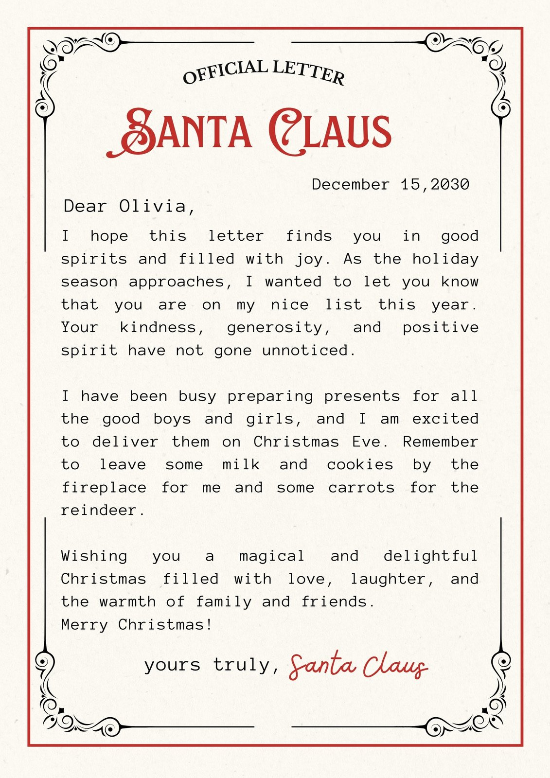 Free Printable Santa Letter Templates You Can Customize | Canva with Christmas Letter From Santa Printable