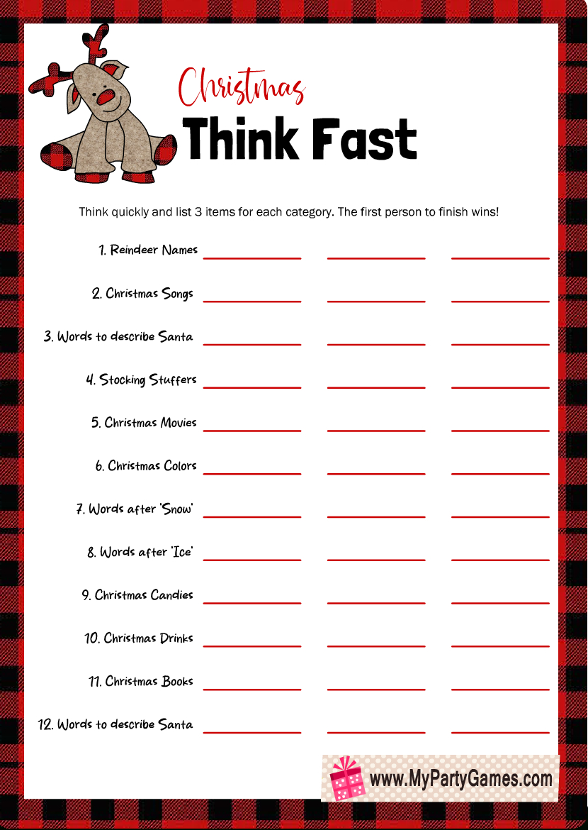Free Printable Think Fast Christmas Game intended for Think Fast Christmas Game Free Printable