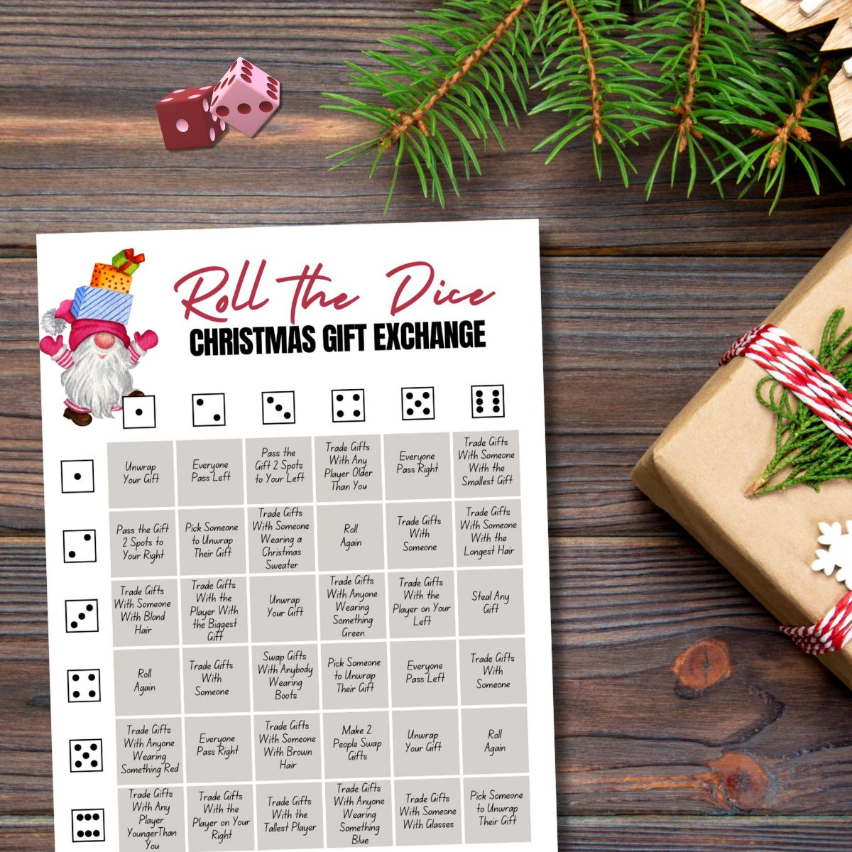 Fun Christmas Gift Exchange Dice Game (Free Printable!) - Leap Of with regard to Christmas Dice Game Printable Free