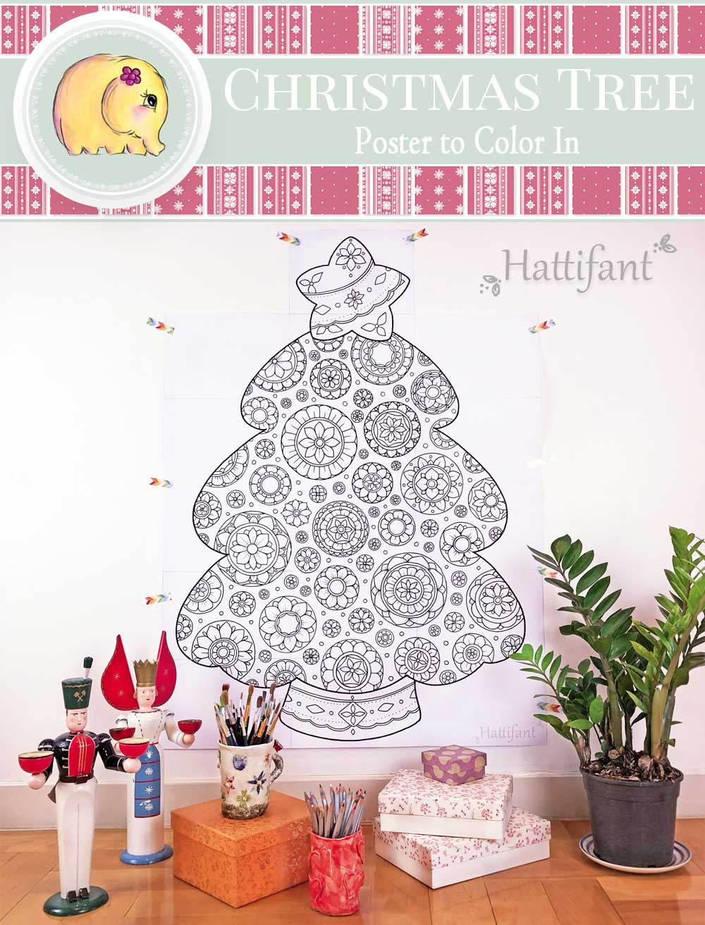 Giant Poster | Mandala Christmas Tree To Color In - Hattifant with regard to Giant Christmas Tree Printable