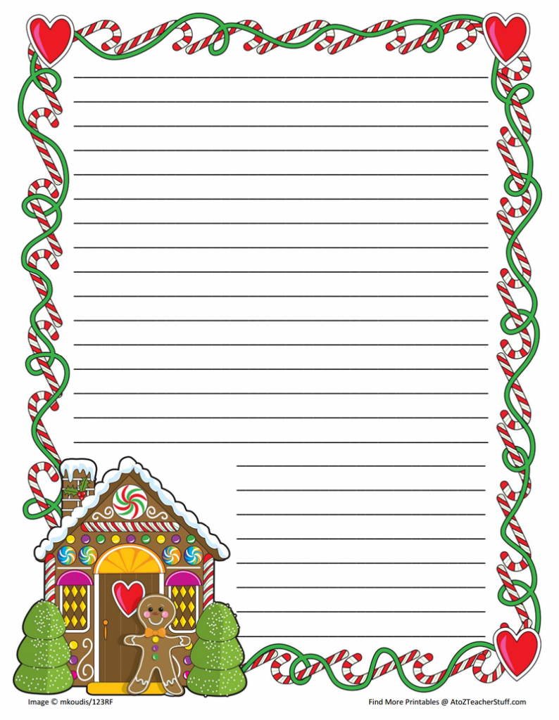 Gingerbread Printable Border Paper With And Without Lines | A To Z with Christmas Lined Writing Paper Free Printable