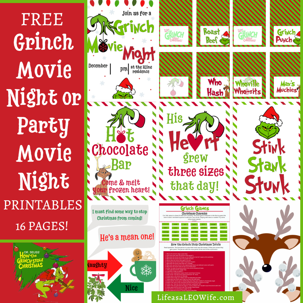 Grinch Movie Night Or Party Printables - Life As A Leo Wife pertaining to Printable How The Grinch Stole Christmas