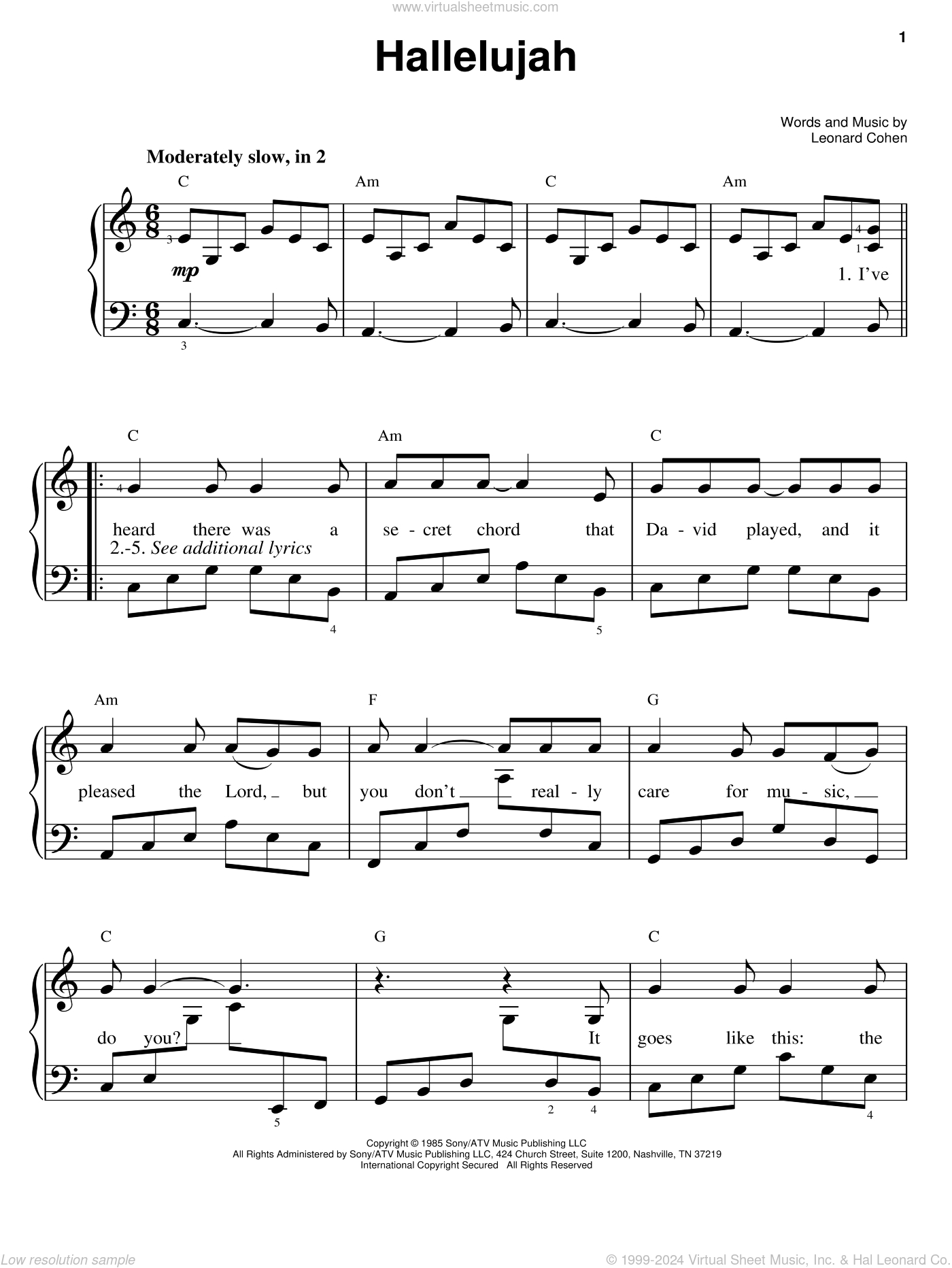Hallelujah, (Easy) Sheet Music For Piano Solo (Pdf-Interactive) intended for Christmas Hallelujah Sheet Music Free Printable