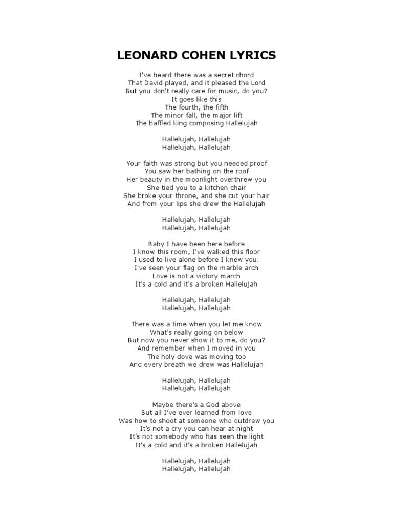 Hallelujah Lyrics | Pdf - Worksheets Library throughout Christmas Hallelujah Lyrics Printable