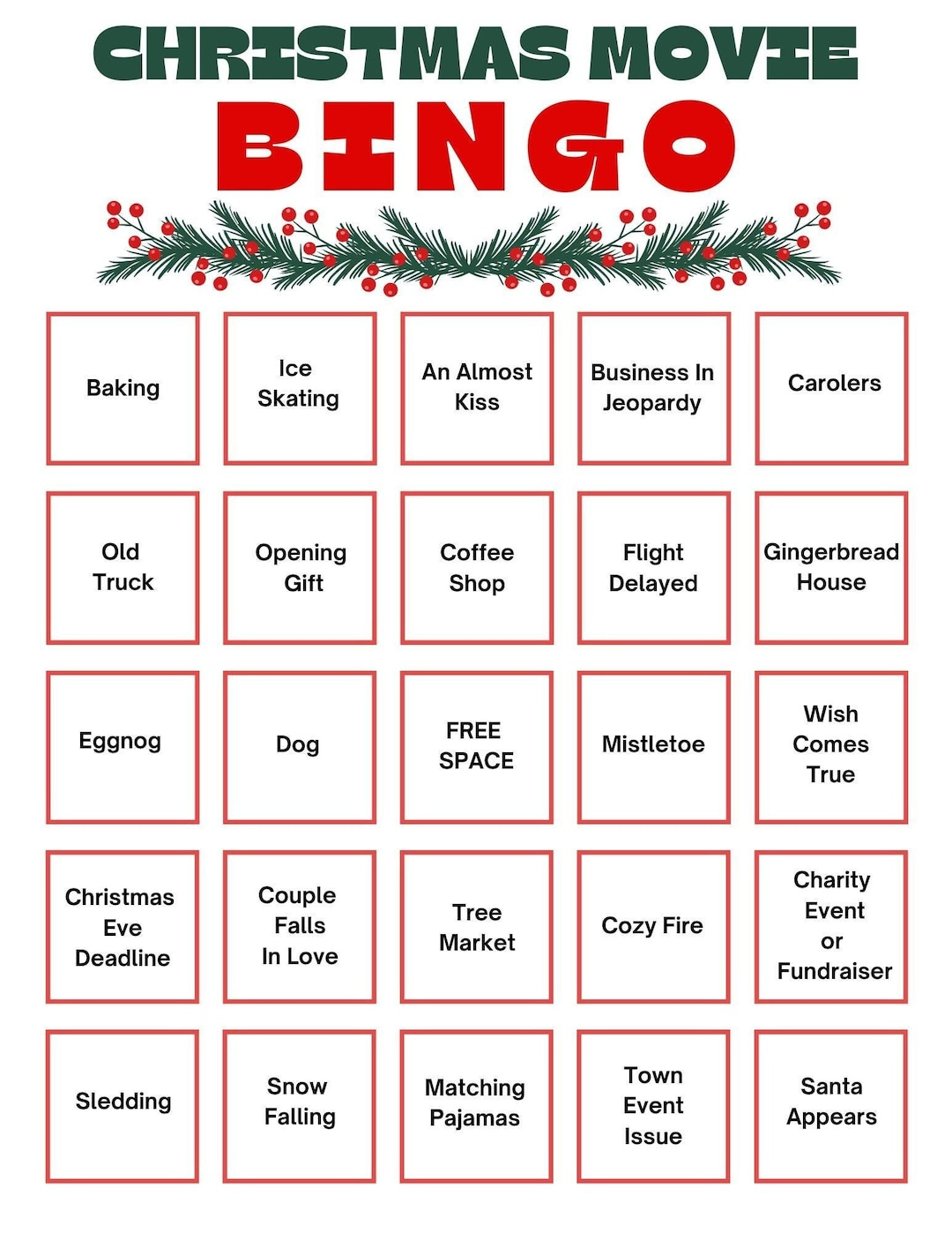 Hallmark Christmas Movie Bingo Game: Holiday Printable (Digital regarding Hallmark Christmas Movie Bingo Printable