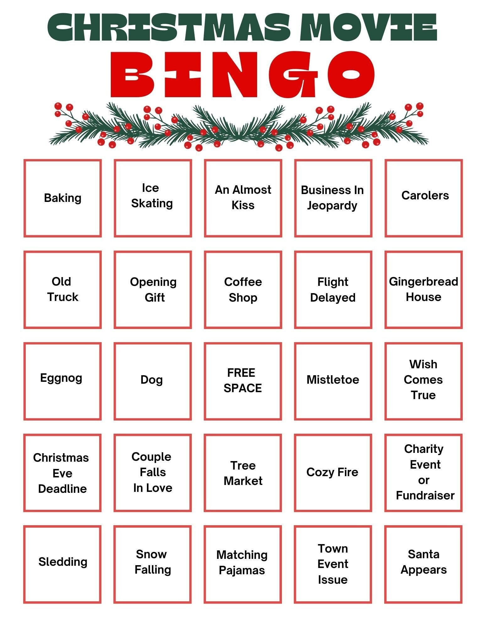 Hallmark Christmas Movie Bingo Game: Holiday Printable (Digital with Hallmark Christmas Bingo Printable