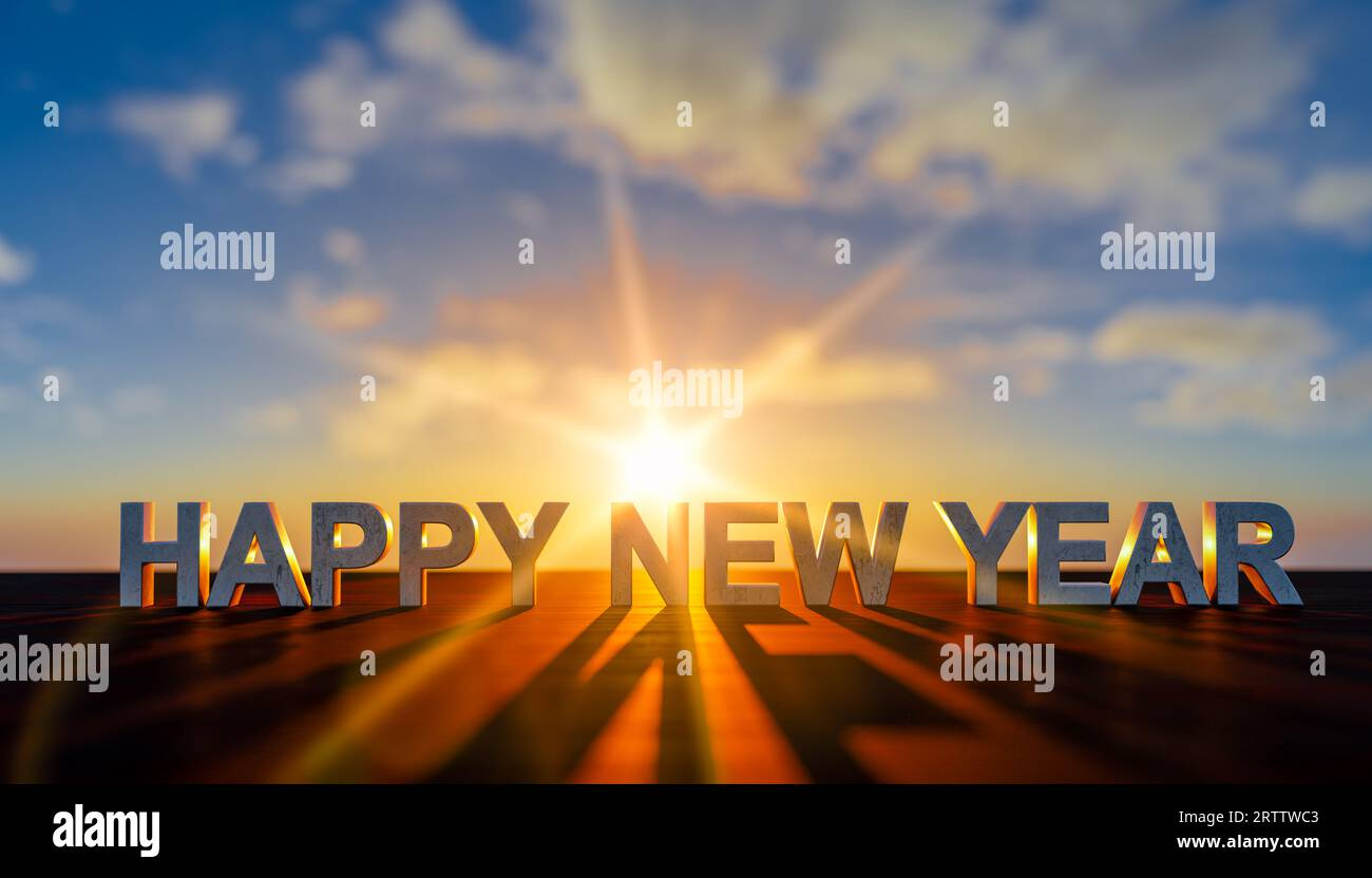 Happy New Year On Sunset Background. Goal Acheiveement And Success with regard to Quote Happy New Year