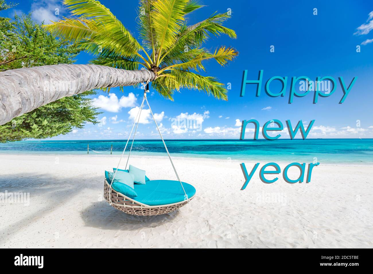 Happy New Year Written In The Sky. Artistic Summer Beach Holiday pertaining to Happy New Year Beach Quotes