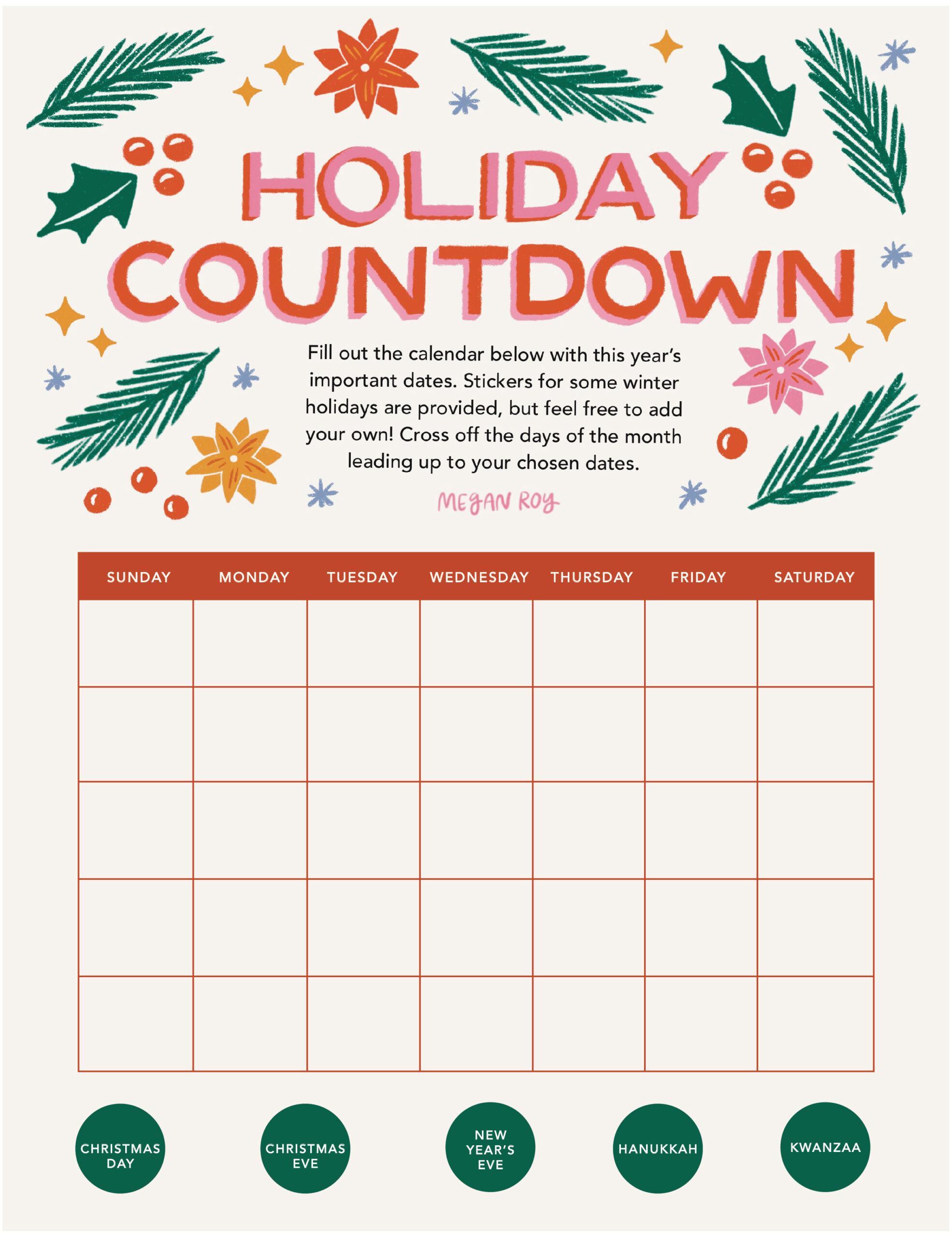 Holiday Calendar Countdown | Printables - Free Coloring Pages inside Printable Christmas Countdown Calendar