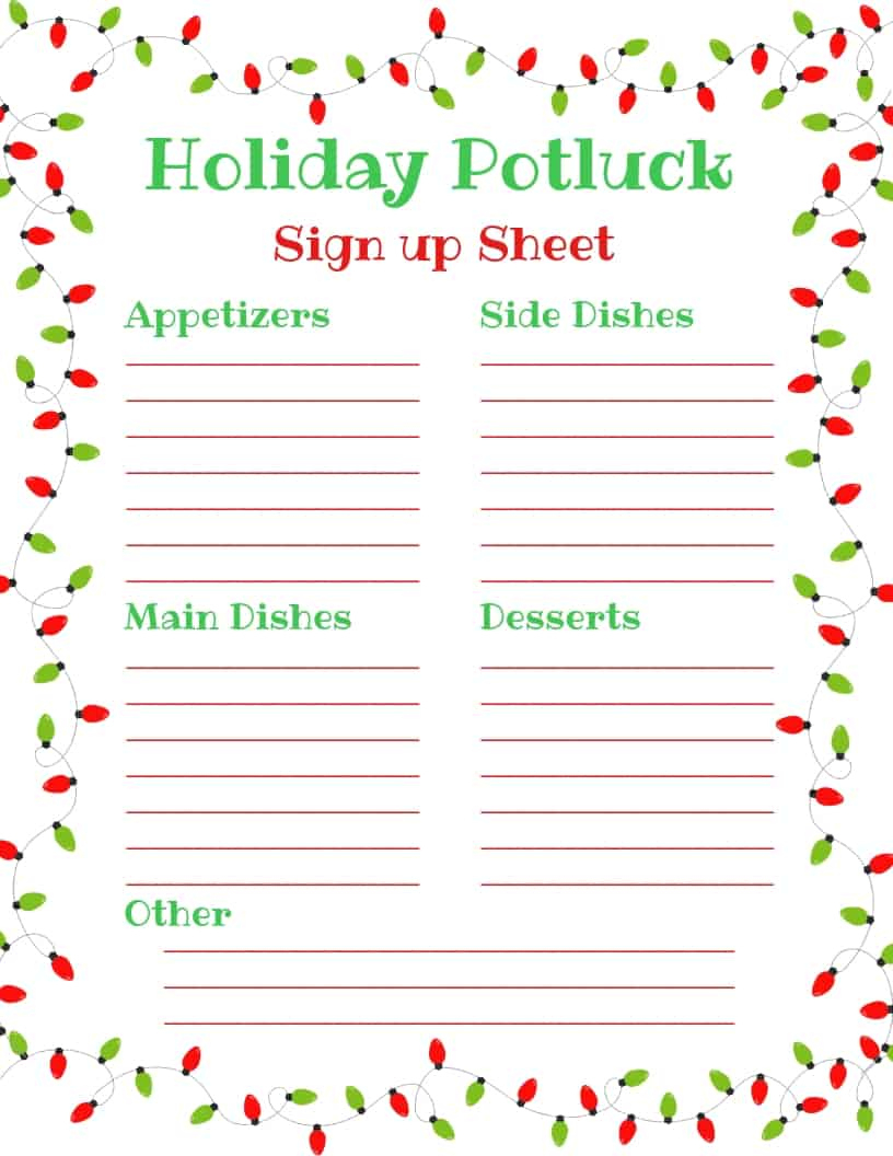 Holiday Potluck Sign Up Sheet - for Free Printable Christmas Potluck Sign Up Sheet Template