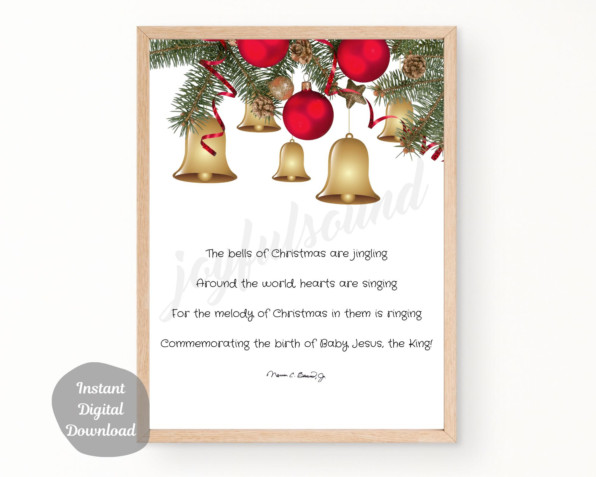 Jesus Christmas Printable Poem Christian Bells Digital Download throughout Christmas Bells Poem Printable