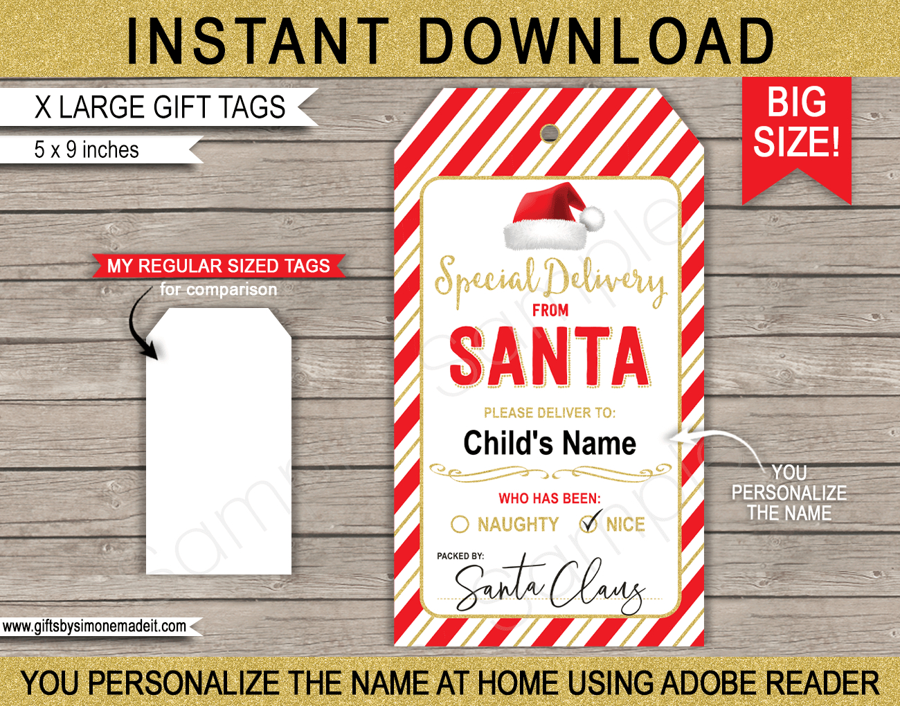 Large Santa Christmas Gift Tags - Red &amp;amp; Gold with regard to Large Printable Christmas Gift Tags